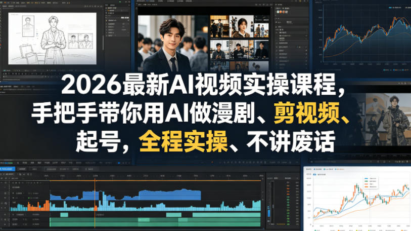 2026最新AI视频实操课程，手把手带你用AI做漫剧、剪视频、起号，全程实操、不讲废话-巅峰研习社