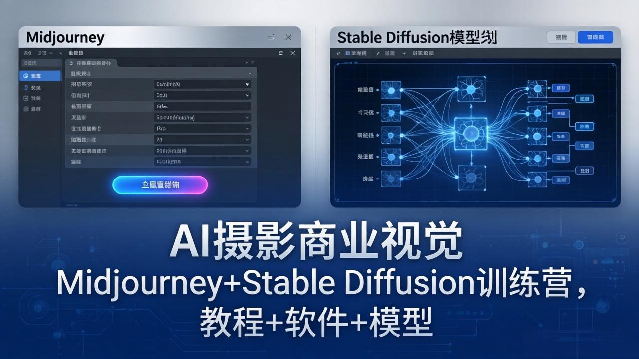 AI摄影商业视觉Midjourney+Stable Diffusion训练营，教程+软件+模型-巅峰研习社