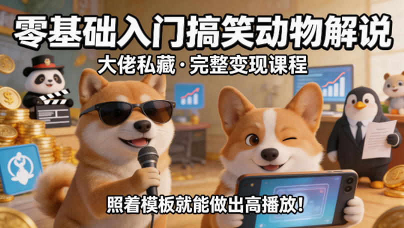 零基础入门搞笑动物解说，大佬私藏完整变现课程，照着模板就能做出高播放-巅峰研习社