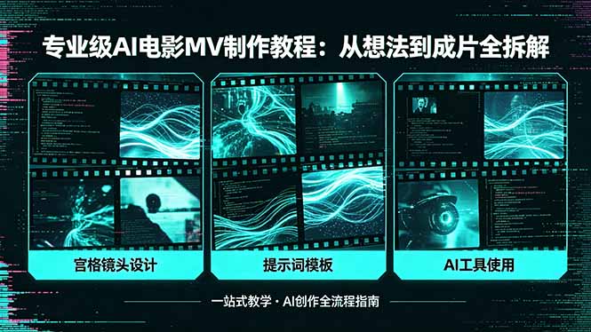 专业级AI电影MV制作教程，从想法到成片全拆解，宫格镜头+提示词模板+AI工具一站式教学-巅峰研习社