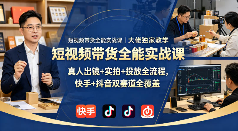 短视频带货全能实战课｜大佬独家教学，真人出镜+实拍+投放全流程，快手+抖音双赛道全覆盖-巅峰研习社