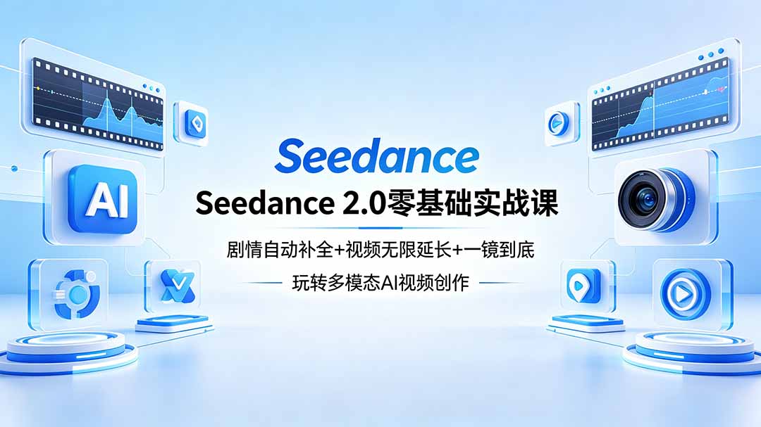 Seedance 2.0零基础实战课：剧情自动补全+视频无限延长+一镜到底：玩转多模态AI视频创作-巅峰研习社