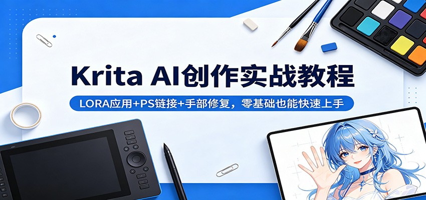 Krita AI创作实战教程：LORA应用+PS链接+手部修复，零基础也能快速上手-巅峰研习社