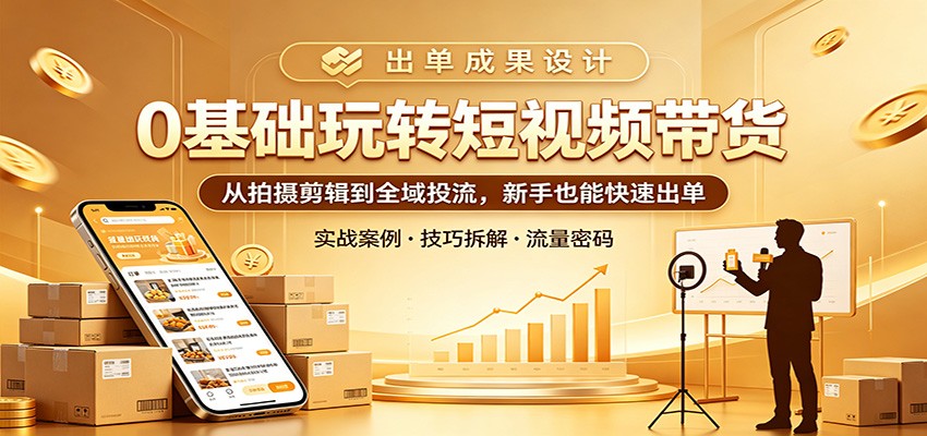 0基础玩转短视频带货：从拍摄剪辑到全域投流，新手也能快速出单-巅峰研习社