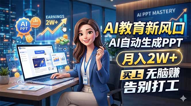 AI教育新风口，AI自动生成PPT，月入2W+，无脑赚，告别打工-巅峰研习社