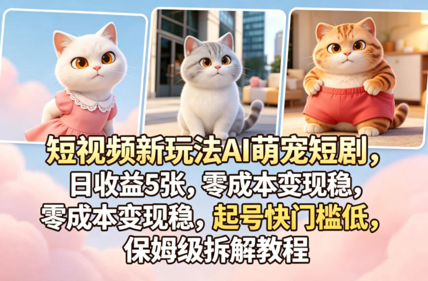 短视频新玩法AI萌宠短剧，日收益5张，零成本变现稳，起号快门槛低，保姆级拆解教程-巅峰研习社