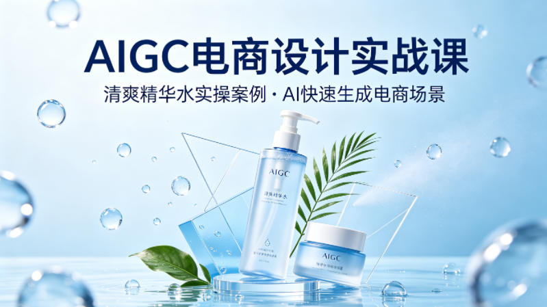 AIGC电商设计实战课，以清爽精华水为实操案例，教你用AI快速生成电商场景-巅峰研习社