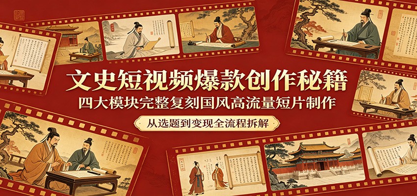 文史短视频爆款创作秘籍：四大模块完整复刻国风高流量短片制作-巅峰研习社
