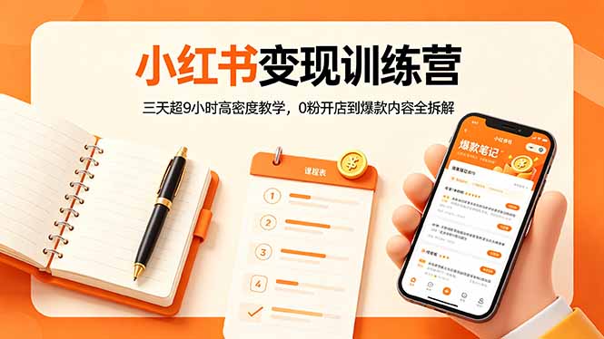 小红书变现训练营：三天超9小时高密度教学，0粉开店到爆款内容全拆解-巅峰研习社