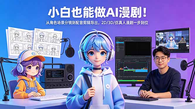 小白也能做AI漫剧！从角色场景分镜到配音剪辑导出，2D/3D/仿真人漫剧一步到位-巅峰研习社
