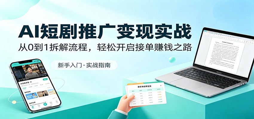 AI短剧推广变现实战：从0到1拆解流程，轻松开启接单赚钱之路-巅峰研习社