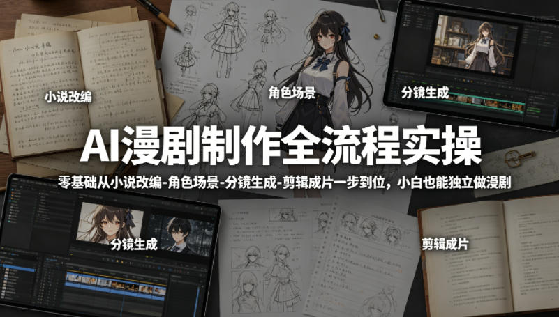 AI漫剧制作全流程实操，零基础从小说改编-角色场景-分镜生成-剪辑成片一步到位，小白也能独立做漫剧-巅峰研习社