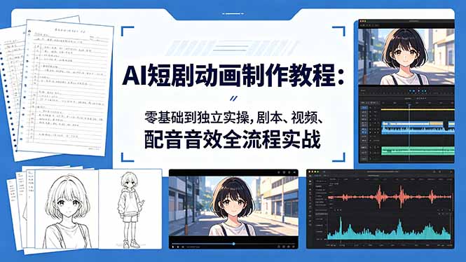 AI短剧动画制作教程：零基础到独立实操，剧本、视频、配音音效全流程实战-巅峰研习社