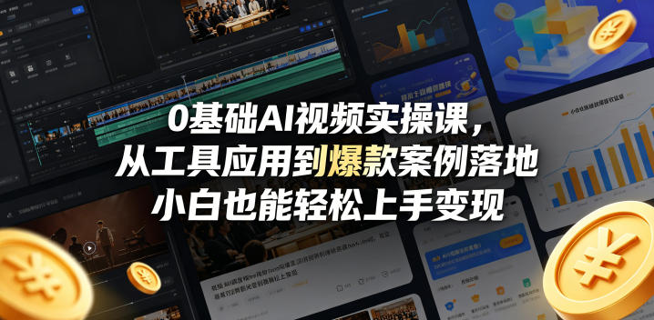 0基础AI视频实操课，从工具应用到爆款案例落地，小白也能轻松上手变现-巅峰研习社