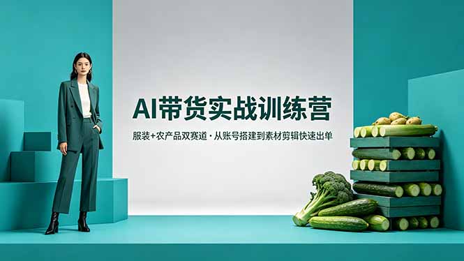 AI带货实战训练营，服装+农产品双赛道，从账号搭建到素材剪辑快速出单-巅峰研习社
