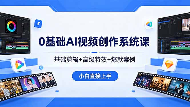 0基础AI视频创作系统课，基础剪辑+高级特效+爆款案例，小白直接上手-巅峰研习社