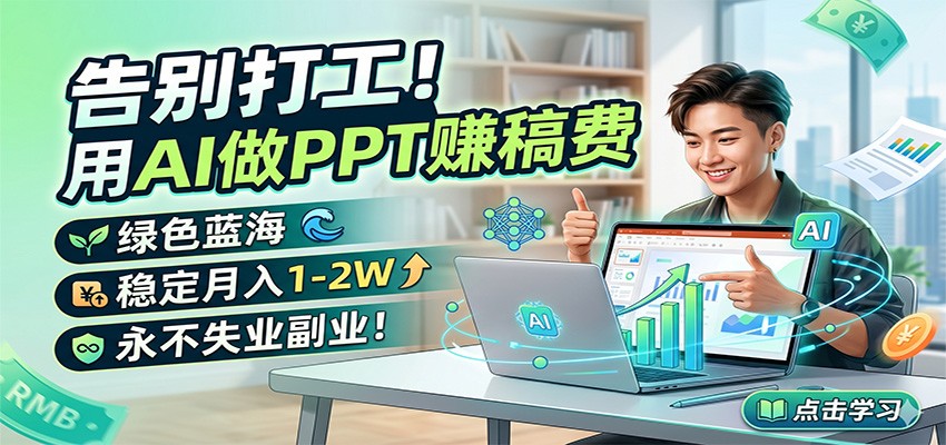 告别打工！用AI做PPT赚稿费，绿色蓝海，稳定月入1-2W，永不失业副业！-巅峰研习社