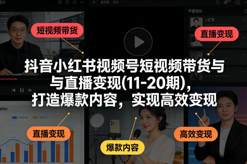 抖音小红书视频号短视频带货与直播变现(10-21期)，打造爆款内容，实现高效变现(更新05月08日)-巅峰研习社