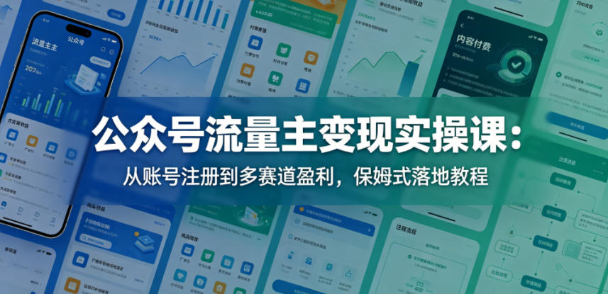 公众号流量主变现实操课：从账号注册到多赛道盈利，保姆式落地教程-巅峰研习社