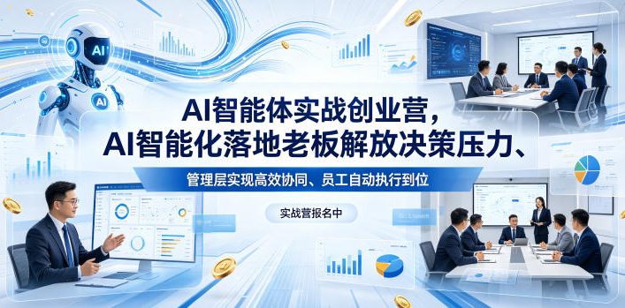 AI智能体实战创业营26年4月23-25号线下课，AI智能化落地老板解放决策压力、管理层实现高效协同、员工自动执行到位-巅峰研习社