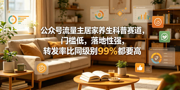 公众号流量主居家养生科普赛道，门槛低，落地性强，转发率比同级别99％都要高-巅峰研习社