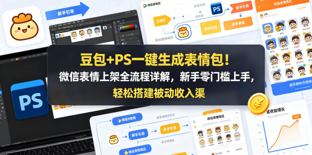 豆包+PS一键生成表情包！微信表情上架全流程详解，新手零门槛上手，轻松搭建被动收入渠道-巅峰研习社