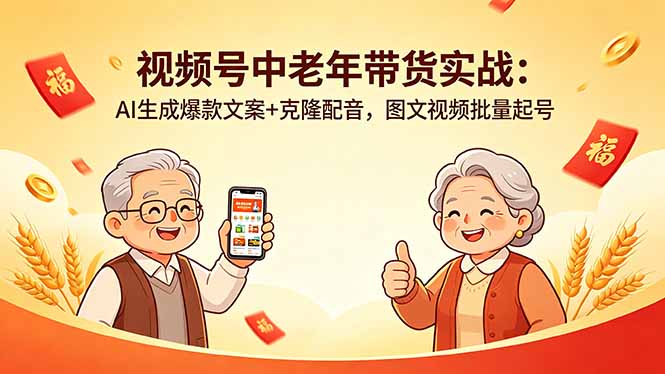 视频号中老年带货实战：AI生成爆款文案+克隆配音，图文视频批量起号-巅峰研习社