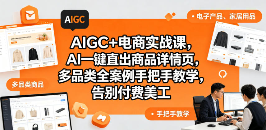 AIGC+电商实战课，AI一键直出商品详情页，多品类全案例手把手教学，告别付费美工-巅峰研习社