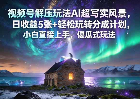 视频号解压玩法AI超写实风景，日收益5张+轻松玩转分成计划，小白直接上手，傻瓜式玩法-巅峰研习社