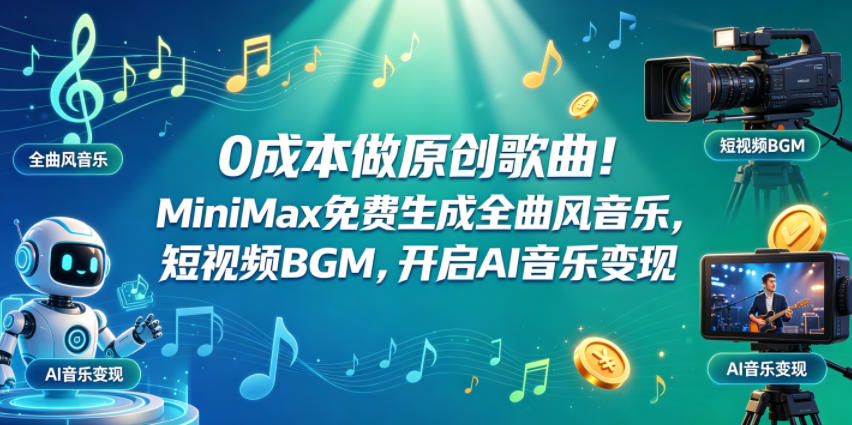 0成本做原创歌曲！MiniMax免费生成全曲风音乐，短视频BGM，开启AI音乐变现-巅峰研习社