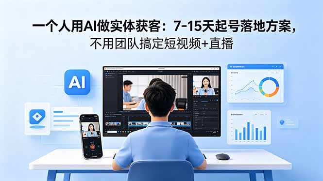 一个人用AI做实体获客：7-15天起号落地方案，不用团队搞定短视频+直播-巅峰研习社