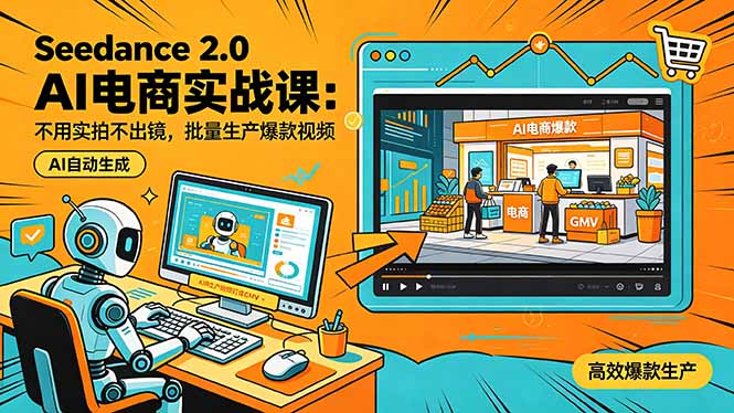 Seedance 2.0 AI电商实战课：不用实拍不出镜，批量生产爆款视频打爆GMV-巅峰研习社