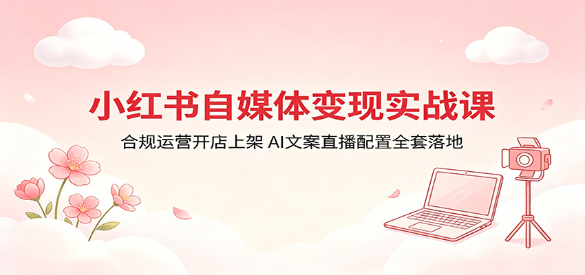 小红书自媒体变现实战课：合规运营开店上架，AI文案直播配置全套落地-巅峰研习社