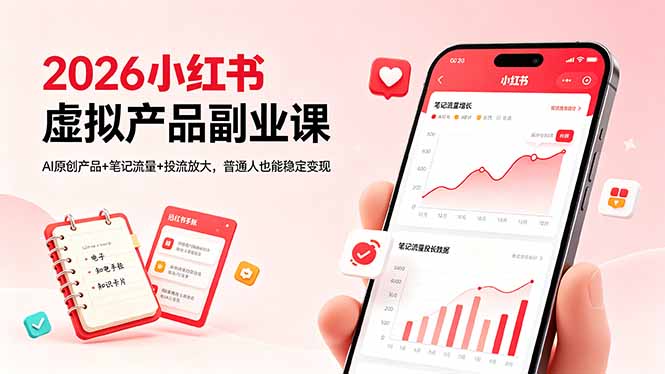 2026小红书虚拟产品副业课，AI原创产品+笔记流量+投流放大，普通人也能稳定变现-巅峰研习社