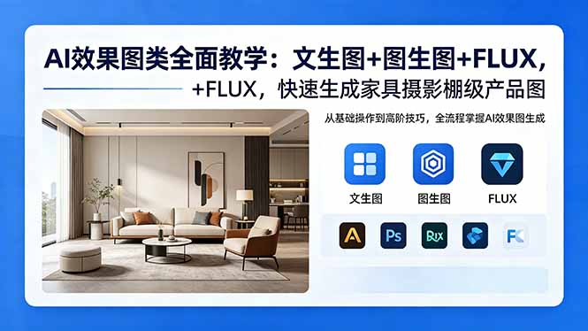 AI效果图类全面教学：文生图+图生图+FLUX，快速生成家具摄影棚级产品图-巅峰研习社