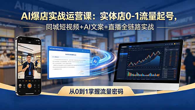 AI爆店实战运营课：实体店0-1流量起号，同城短视频+AI文案+直播全链路实战-巅峰研习社
