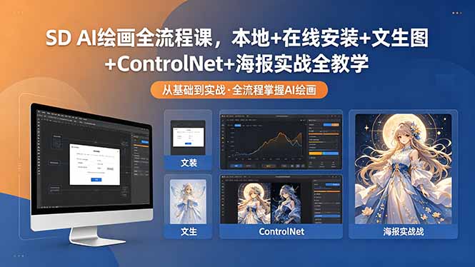 SD AI绘画全流程课，本地+在线安装+文生图+ControlNet+海报实战全教学-巅峰研习社