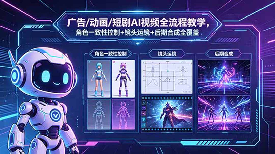 广告/动画/短剧AI视频全流程教学，角色一致性控制+镜头运镜+后期合成全覆盖-巅峰研习社