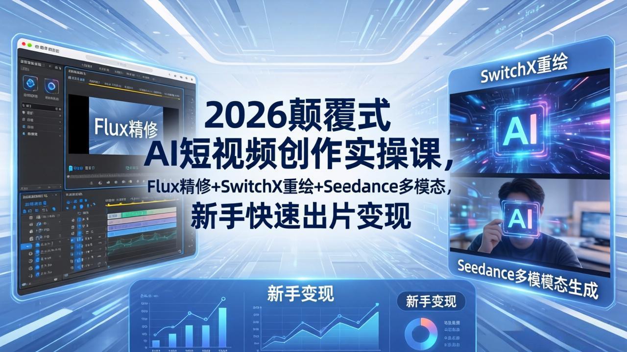 2026颠覆式 AI短视频创作课-5月更新，Flux精修+SwitchX重绘+Seedance多模态，新手快速出片变现-巅峰研习社