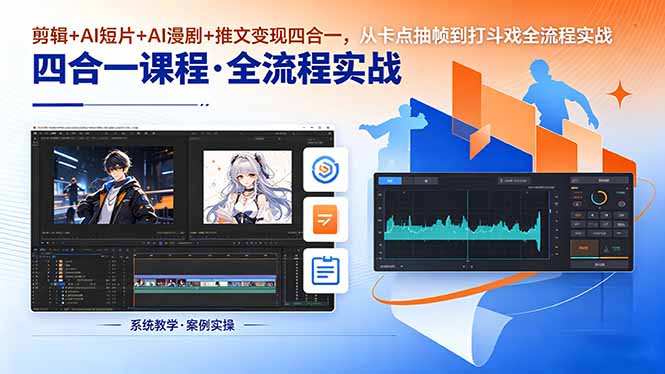 剪辑+AI短片+AI漫剧+推文变现四合一，从卡点抽帧到打斗戏全流程实战-巅峰研习社