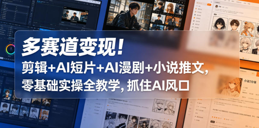 多赛道变现！剪辑+AI短片+AI漫剧+小说推文，零基础实操全教学，抓住AI风口-巅峰研习社