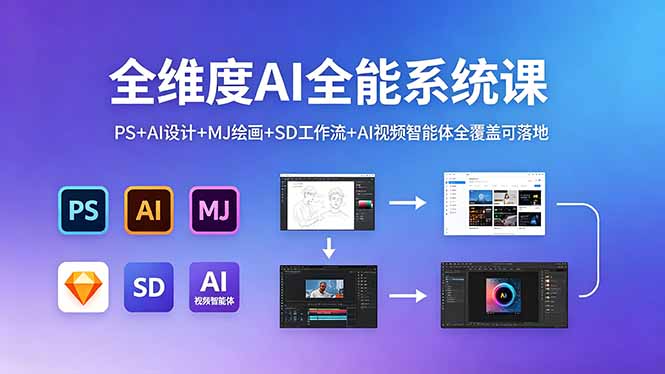 全维度AI全能系统课，PS+AI设计+MJ绘画+SD工作流+AI视频智能体全覆盖可落地-巅峰研习社