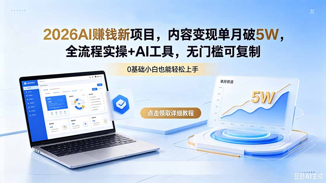 2026AI赚钱新项目，内容变现单月破5W，全流程实操+AI工具，无门槛可复制-巅峰研习社