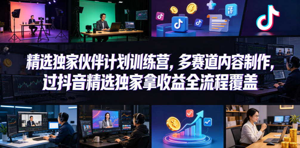 小豁食堂精选独家伙伴计划训练营，多赛道内容制作，过抖音精选独家拿收益全流程覆盖-巅峰研习社