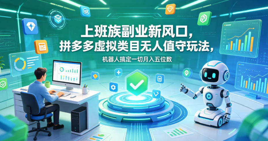 上班族副业新风口,拼多多虚拟类目无人值守玩法,机器人搞定一切月入五位数【揭秘】-巅峰研习社
