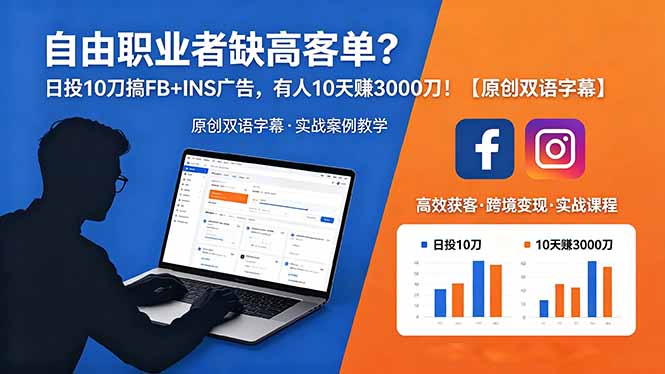 自由职业者缺高客单?日投 10 刀搞 FB+INS 广告,有人 10 天赚 3000 刀!【原创双语字幕】-巅峰研习社