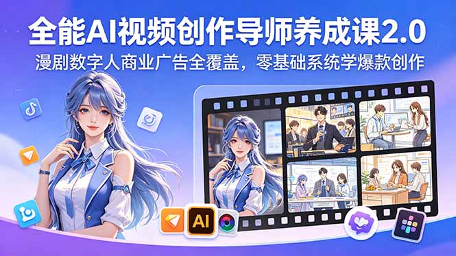 全能AI视频创作导师养成课2.0,漫剧数字人商业广告全覆盖,零基础系统学爆款创作-巅峰研习社
