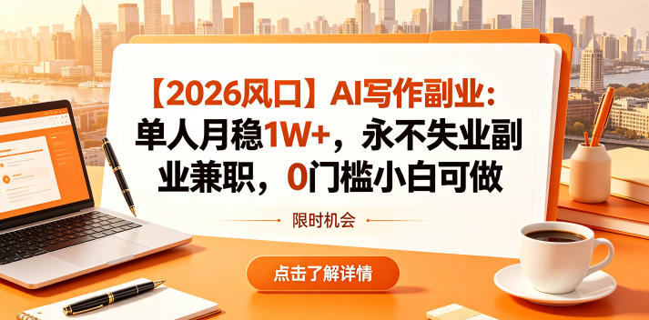 【2026风口】AI写作副业：单人月稳1W+，永不失业副业兼职，0门槛小白可做【揭秘】-巅峰研习社