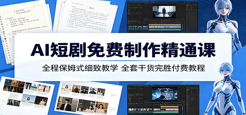 AI短剧免费制作精通课：全程保姆式细致教学，全套干货完胜付费教程-巅峰研习社