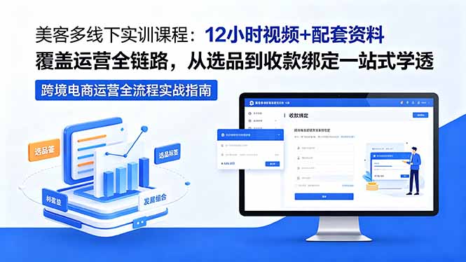 美客多线下实训课程：12小时视频+配套资料覆盖运营全链路，从选品到收款绑定一站式学透-巅峰研习社